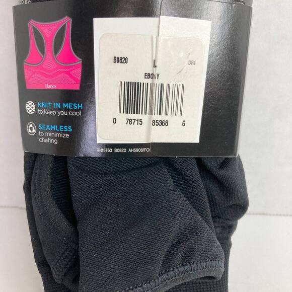 Hanes JogBra Racerback Sports Bra Large Black Ebony Seamless Knit in Mesh - Picture 6 of 6